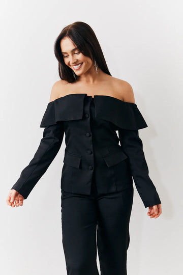 Black Bardot Button Through Blazer